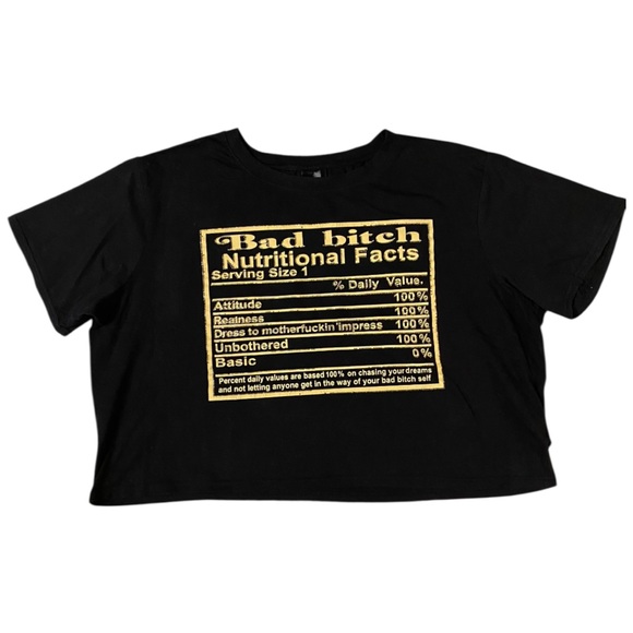 3/$15 “Bad B$tch Nutritional Facts”Black and Gold Graphic Tee - Picture 2 of 8